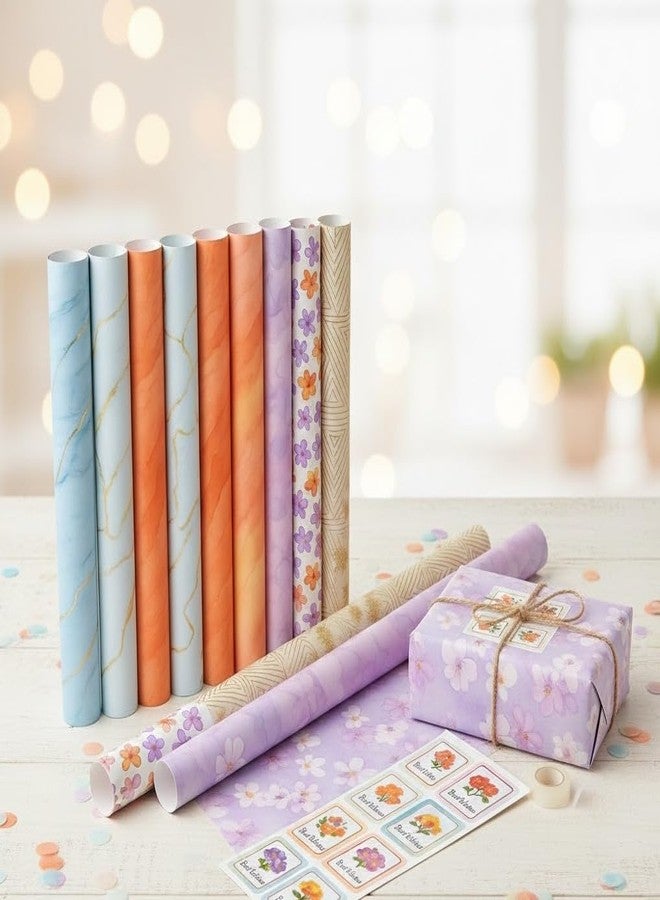 Pulgos Multicolour Paper Gift Wrapping Roll Set (21 Items) | 10 Premium Wrapping Rolls with 10 Best Wishes Stickers & 1 Cello Tape | Perfect for Gifting, Hampers, Birthday Parties & All Celebrations - Image 2